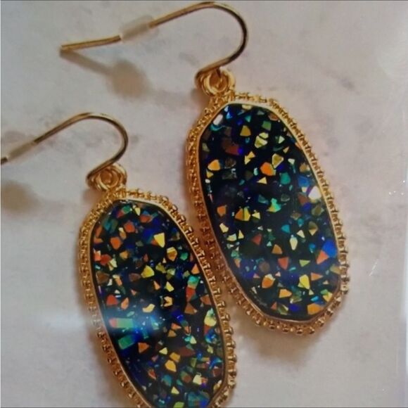 Blue Multicolor Oval Druzy Earrings 💥Final Price💥 - Picture 1 of 2